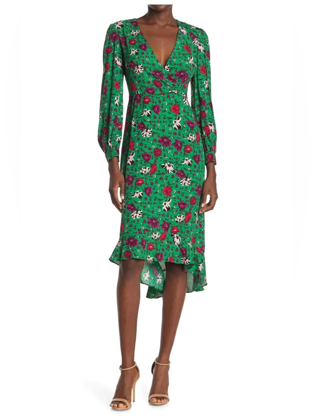 ba&sh Paloma Green Floral High-Low Wrap Dress Size Small
